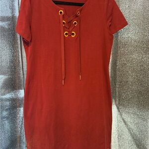 Calvin Klein Lace-Up Maroon Mini Dress